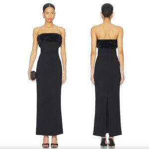NEW superdown Audrey Maxi Dress Black Fur Strapless Formal Gown